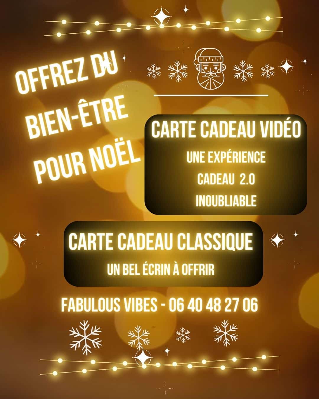 Pensez aux cartes cadeaux Fabulous Vibes pour Noël et offrez du bien-être à vos proches. Carte cadeau 2.0 en vidéo ou carte cadeau classique dans un bel écrin.